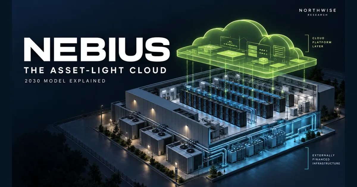 Conceptual illustration of a Nebius cloud platform above partner-funded data-center infrastructure.