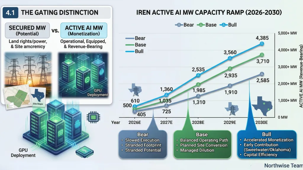 IREN Active AI MW Capacity Ramp Bear Base and Bull Northwise